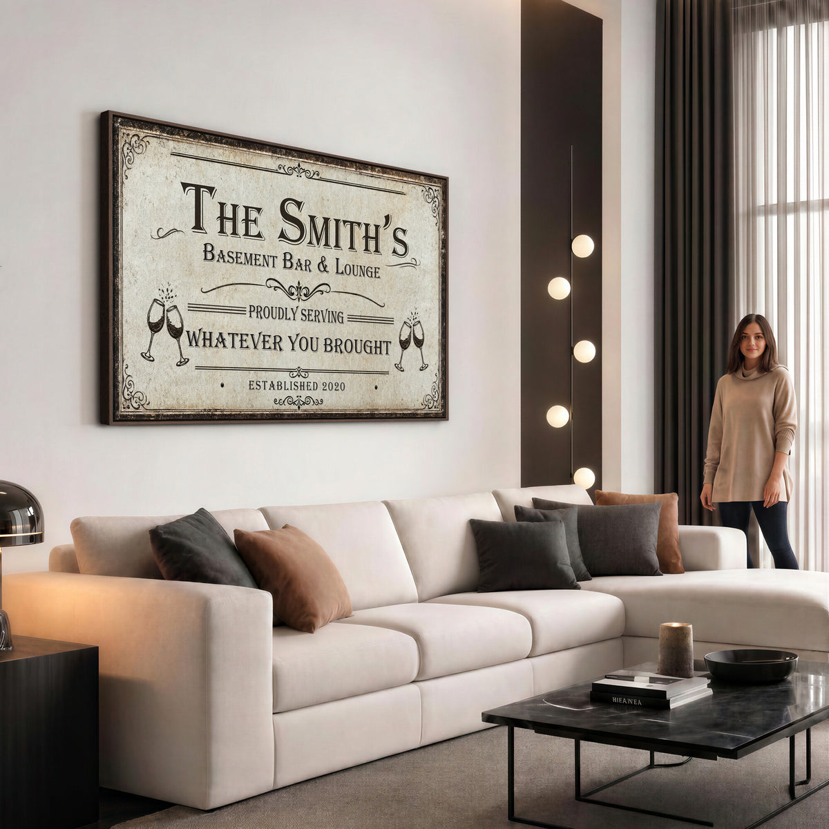 Custom Basement Bar & Lounge Sign Canvas, Personalized Family Name Art