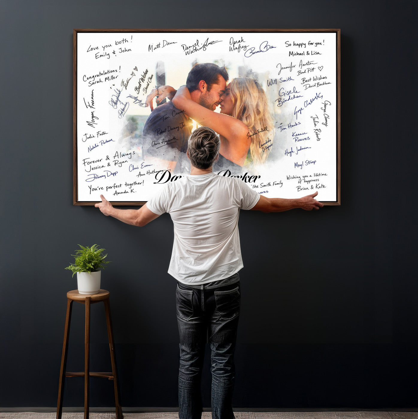 14788122-MGV-CV-36X24 - Wedding Guest Book Alternative Wall Art Canvas Print, Personalized Wedding Signature Poster, Custom Couple Photo Guestbook Canvas, Bridal Shower Reception Decor
