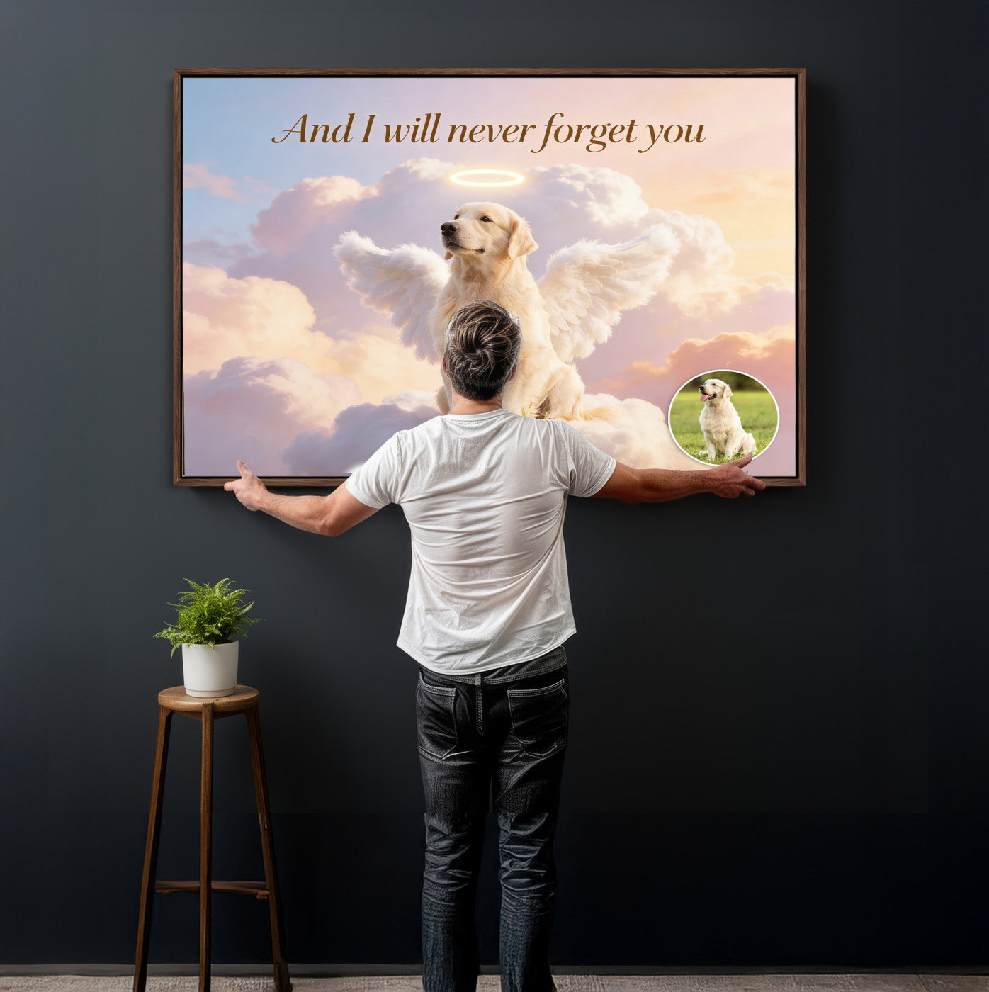 70743146-MGV-CV-36X24 - Pet Memorial Wall Art Canvas Print, Custom Dog Memorial Portrait, Personalized Angel Pet Loss Gift, Angel Wings Puppy Print