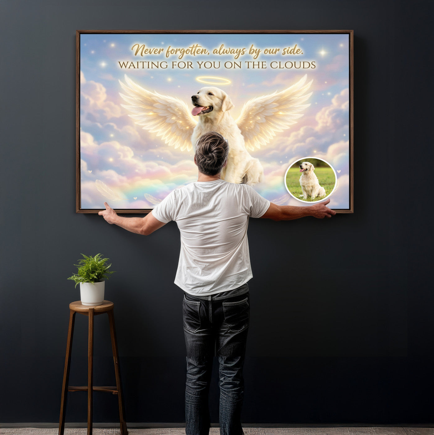 89664149-MGV-CV-36X24 - Pet Memorial Wall Art Canvas Print, Custom Dog Memorial Portrait, Personalized Angel Pet Loss Gift, Angel Wings Puppy Print