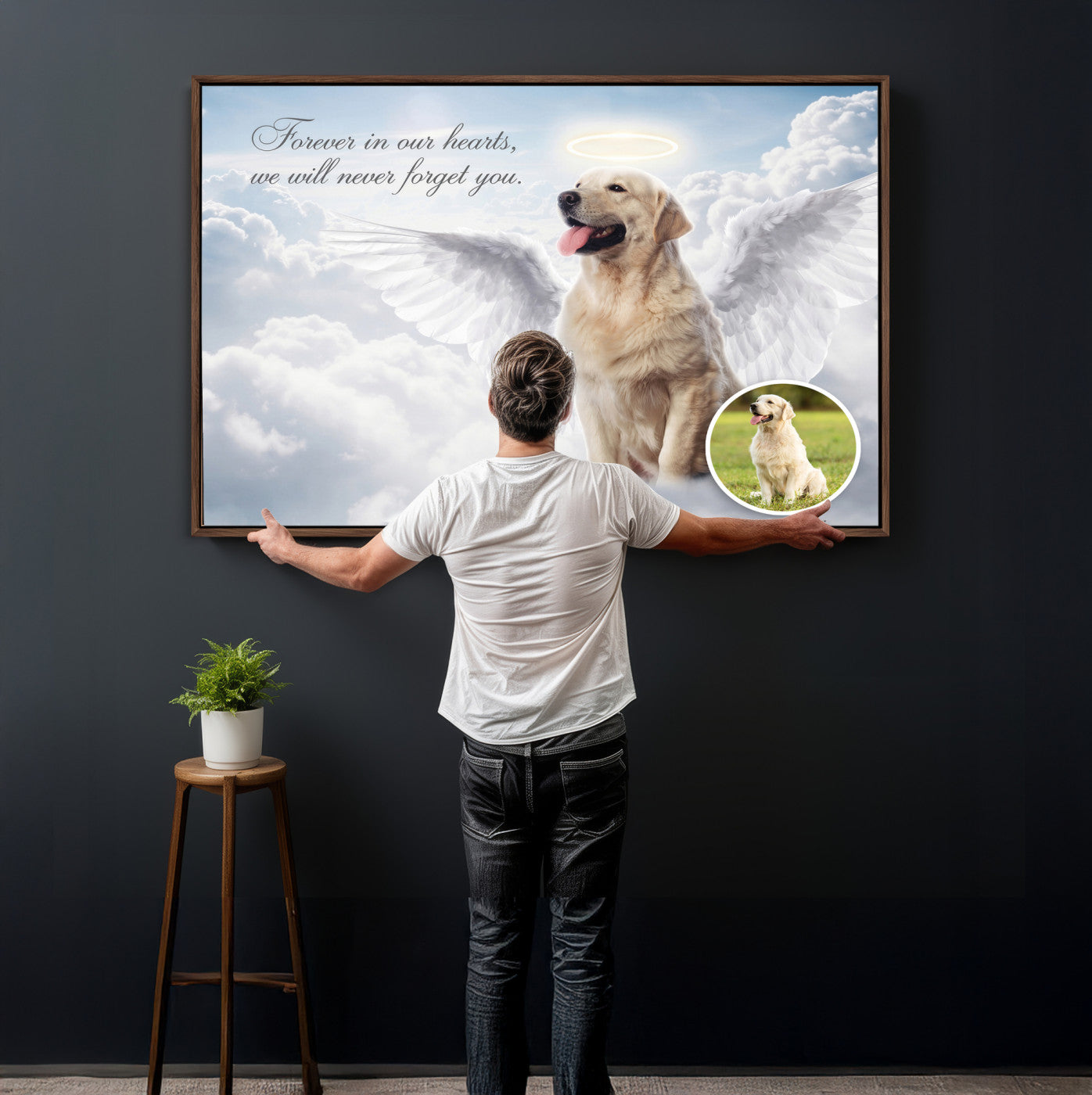 62795455-MGV-CV-36X24 - Pet Memorial Wall Art Canvas Print, Custom Dog Memorial Portrait, Personalized Angel Pet Loss Gift, Angel Wings Puppy Print
