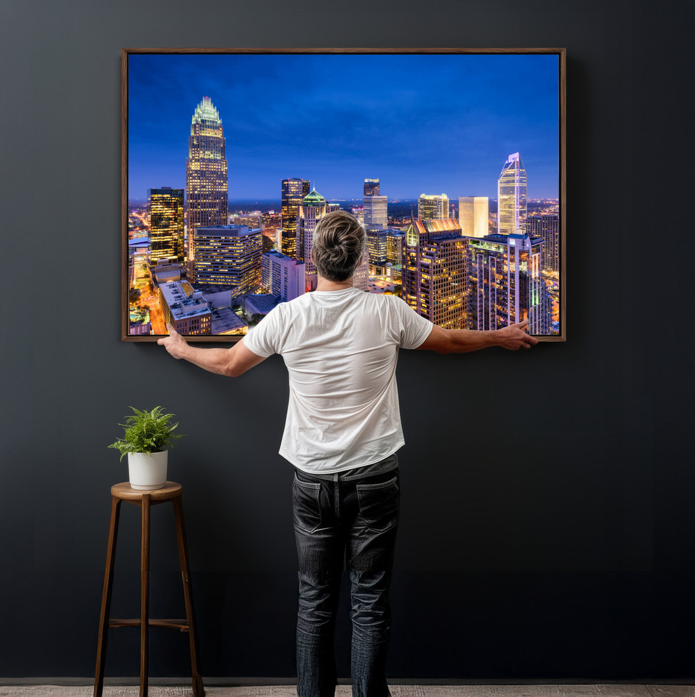 74382190-MGV-CV-36X24 - Charlotte Skyline Canvas Wall Art Print – North Carolina Cityscape Photography Print