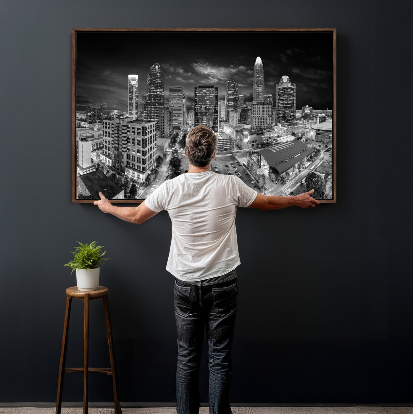 60105075-MGV-CV-36X24 - Charlotte Skyline Canvas Wall Art Print – North Carolina Cityscape Photography Print