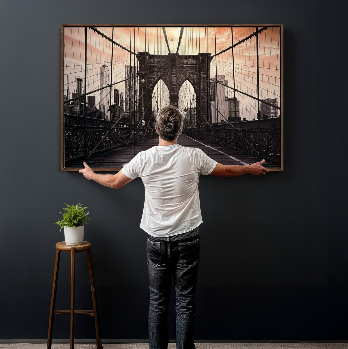 93226664-MGV-CV-36X24 - Brooklyn Bridge Canvas Wall Art, New York City Skyline Photography Print, NYC Landmark Urban Decor Artwork