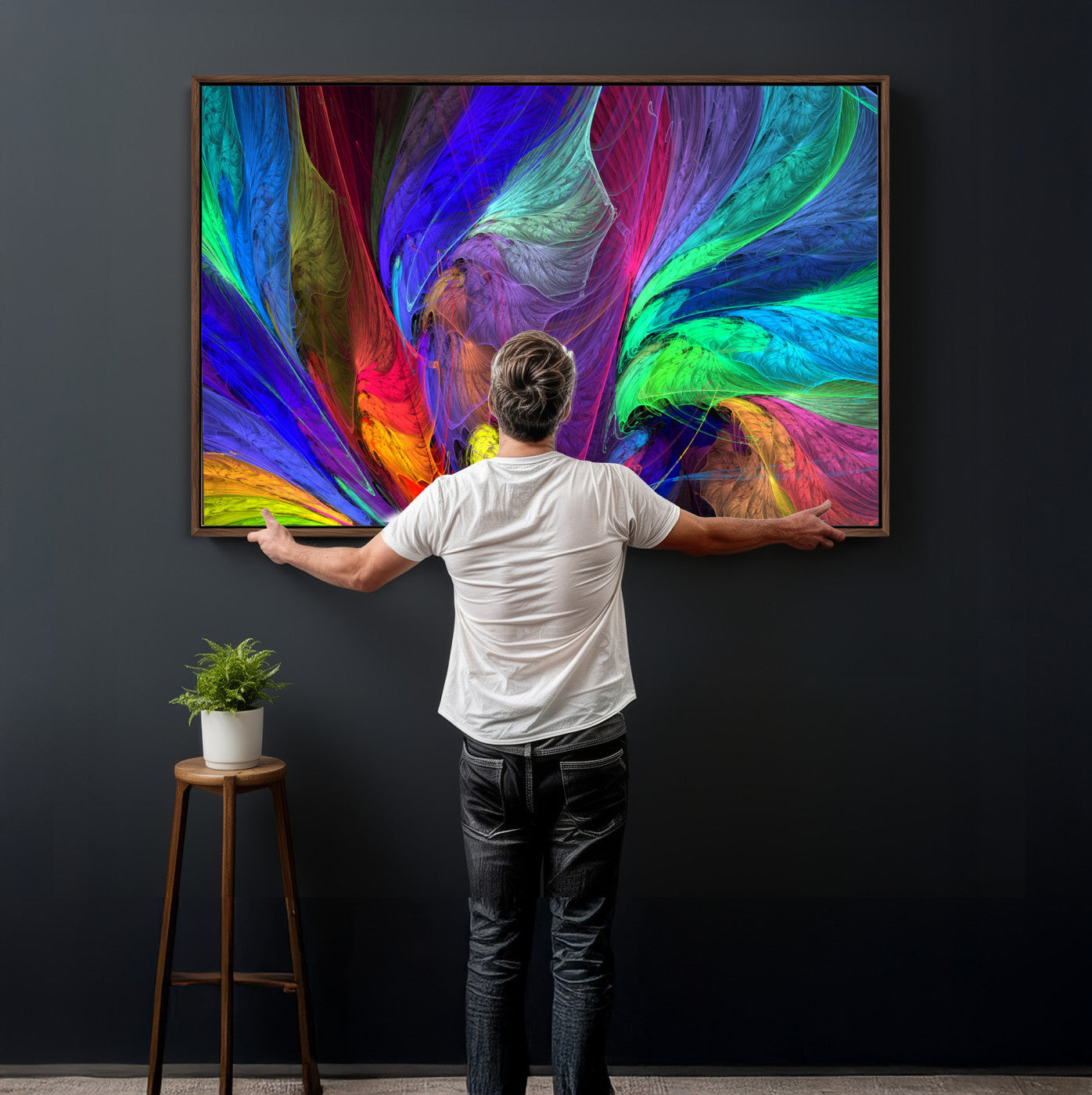 376925791-MGV-CV-36X24 - Colorful Abstract Canvas Wall Art, Rainbow Swirl Fractal Print, Bold Multicolor Living Room Decor, Vibrant Energy Art, Large Abstract Wall Art