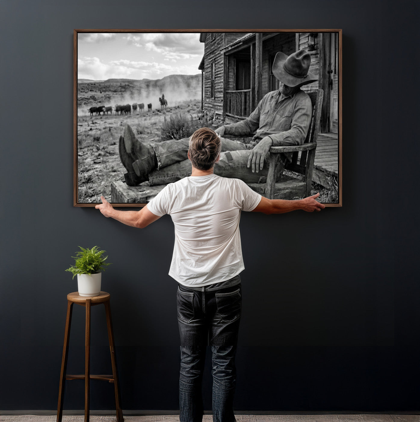 94461975S-MGV-CV-36X24 - Vintage Sleeping Cowboy Wall Art Canvas Print, Western Home Decor