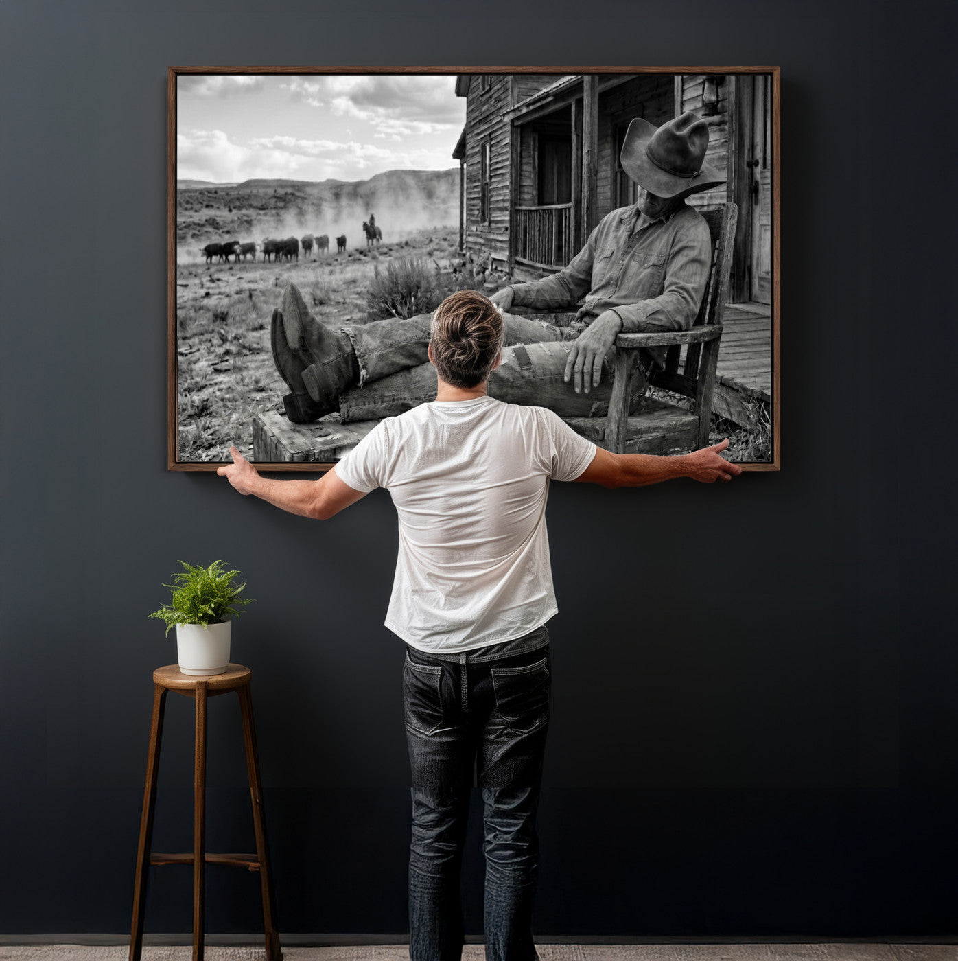 94461975S-MGV-CV-36X24 - Vintage Sleeping Cowboy Wall Art Canvas Print, Western Home Decor