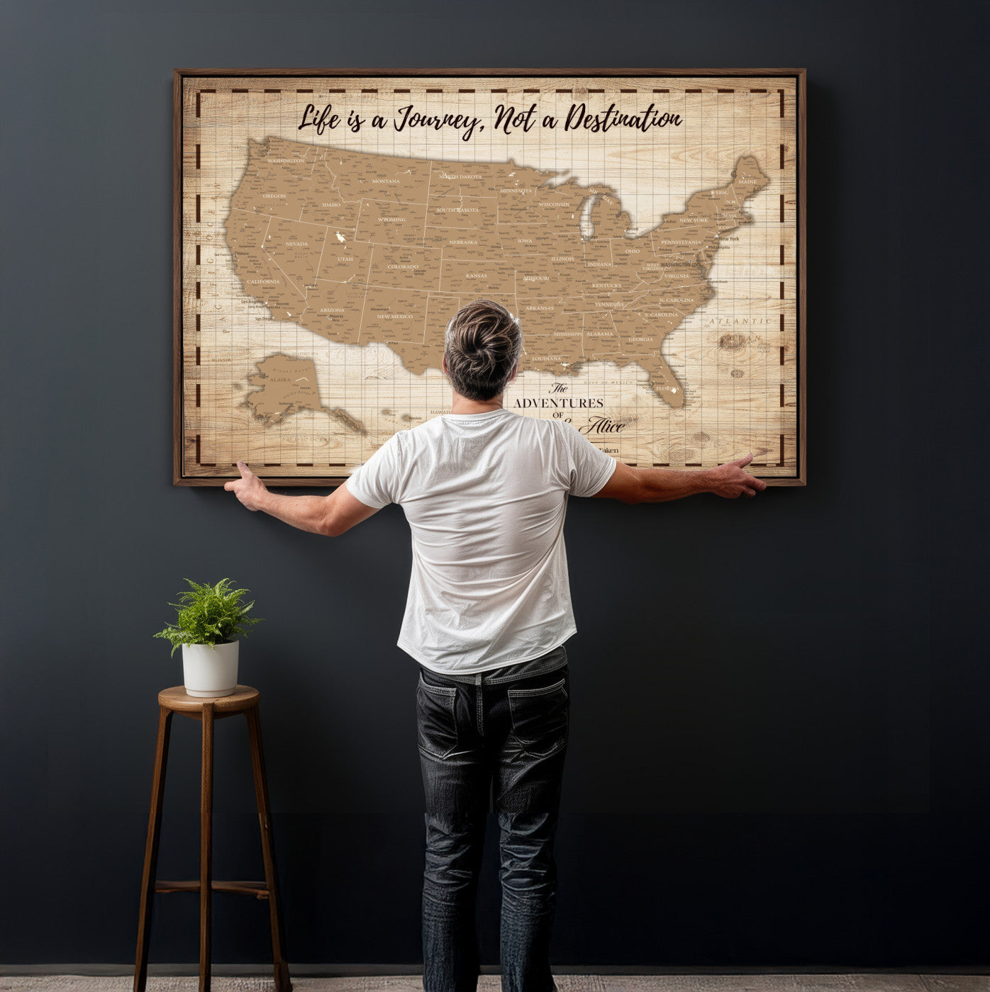 19102499-MGV-CV-36X24 - Personalized USA Push Pin Travel Map, Custom United States Map, Push Pin Map, USA Bucket List Map, Anniversary Gift | Couple Travel Map Wall Art