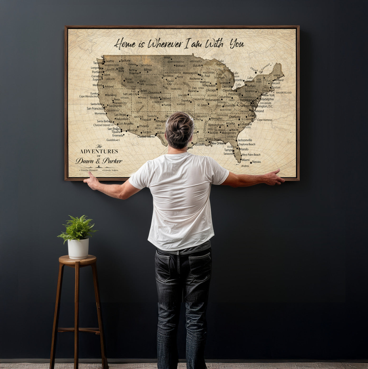 19102499U-MGV-CV-36X24 - Personalized USA Push Pin Travel Map Canvas for Adventure Wall Decor