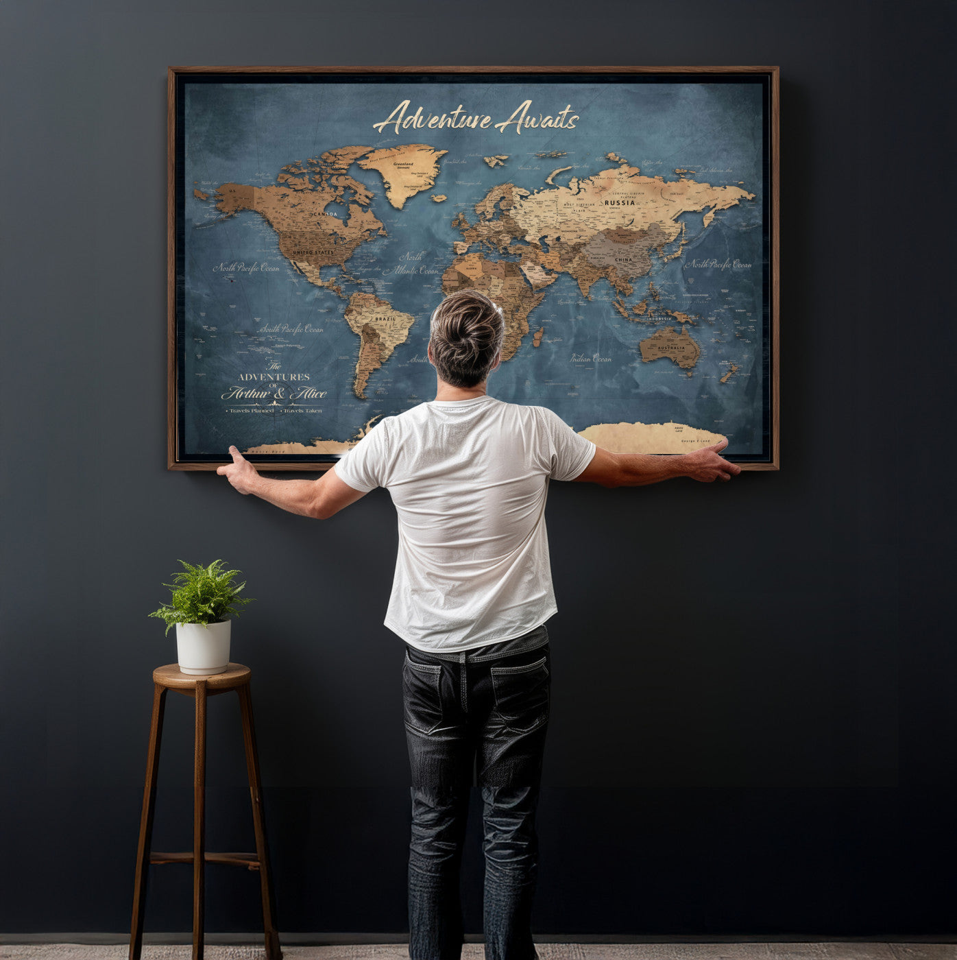 14637271-MGV-CV-36X24 - Custom Push Pin World Map Canvas | Personalized Travel Tracker | Wedding Anniversary Gift for Couples | Adventure Map Wall Art with Pins