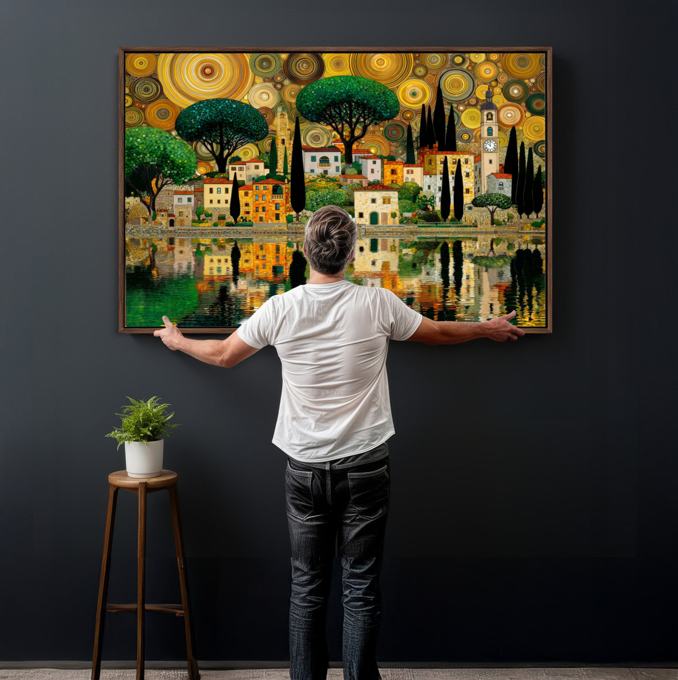 93010897-MGV-CV-36X24 - Gustav Klimt Golden Cityscape Wall Art Canvas Print,