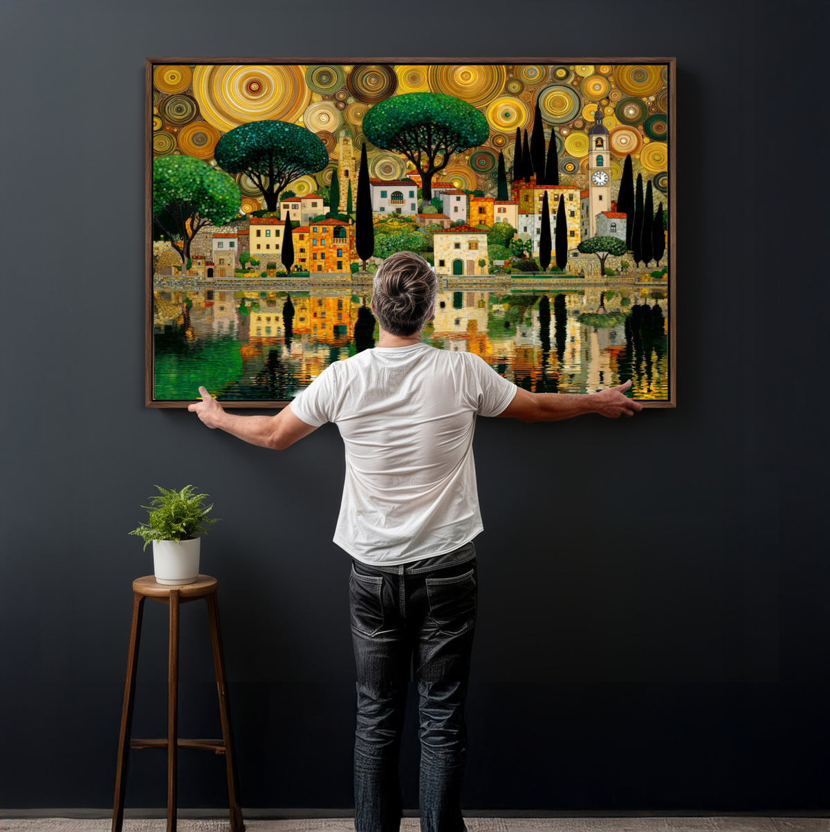 93010897-MGV-CV-36X24 - Gustav Klimt Golden Cityscape Wall Art Canvas Print,