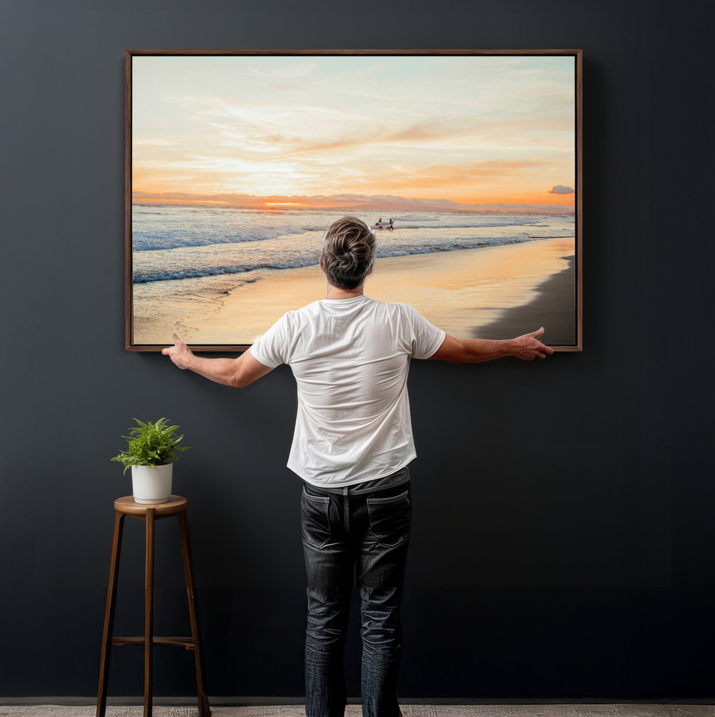 38131619-MGV-CV-36X24 - Beach Sunset Canvas Wall Art Print | Ocean Waves Landscape, Coastal Photography, Seascape Wall Decor, Ready to Hang