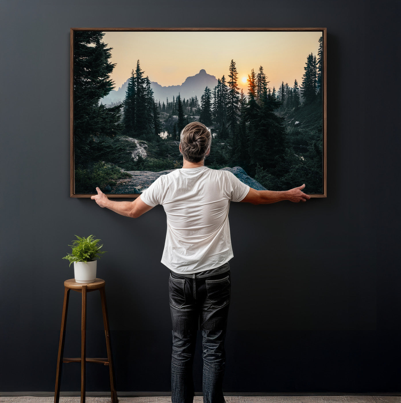 89996020-MGV-CV-36X24 - Mountain Forest Canvas Wall Art Print - Pine Tree Landscape, Sunset Nature Photography, Wilderness Wall Decor, Ready to Hang