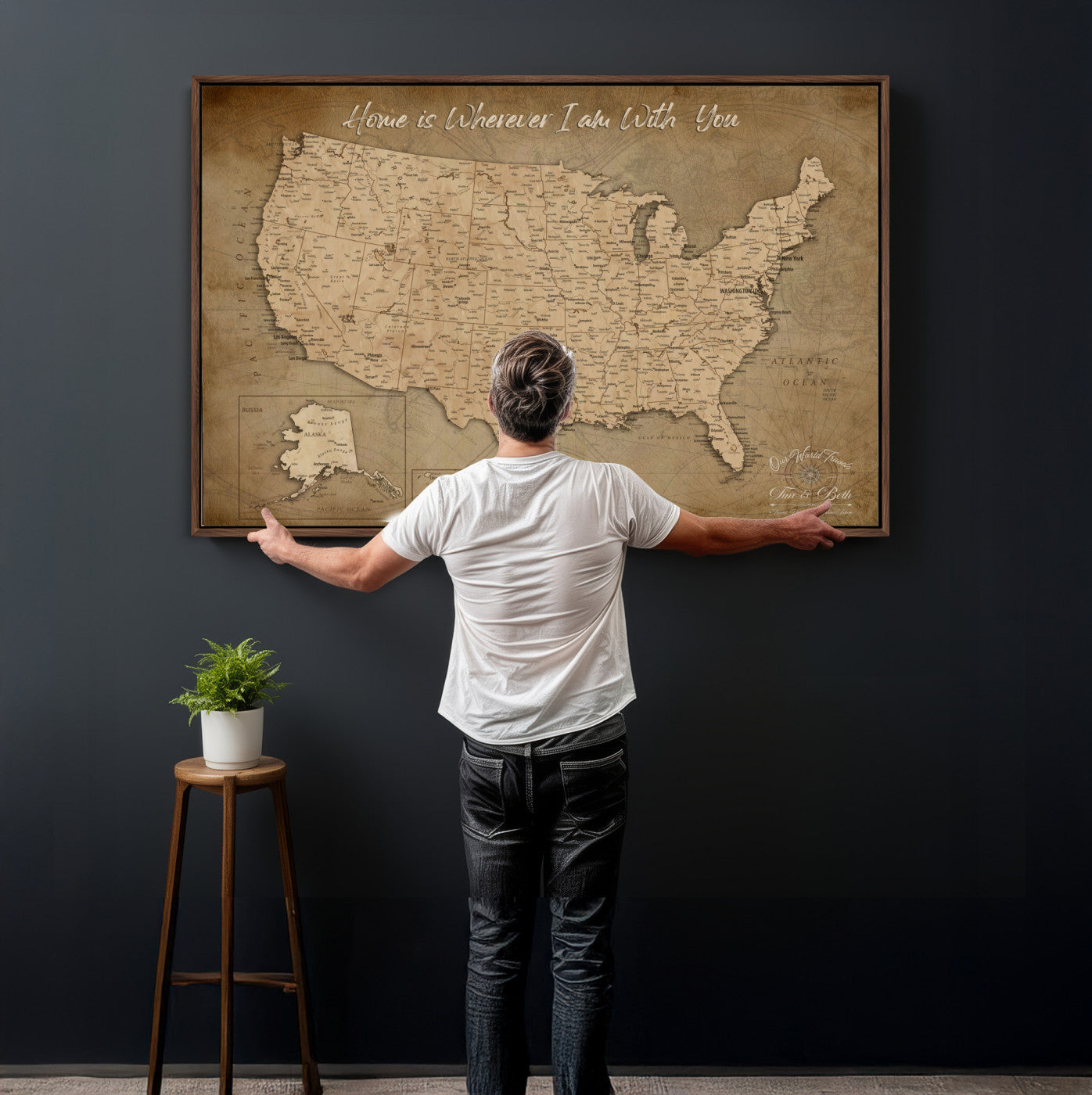 21454917-MGV-CV-36X24 - Personalized USA Push Pin Travel Map, Custom United States Map, Push Pin Map, USA Bucket List Map, Anniversary Gift | Couple Travel Map Wall Art