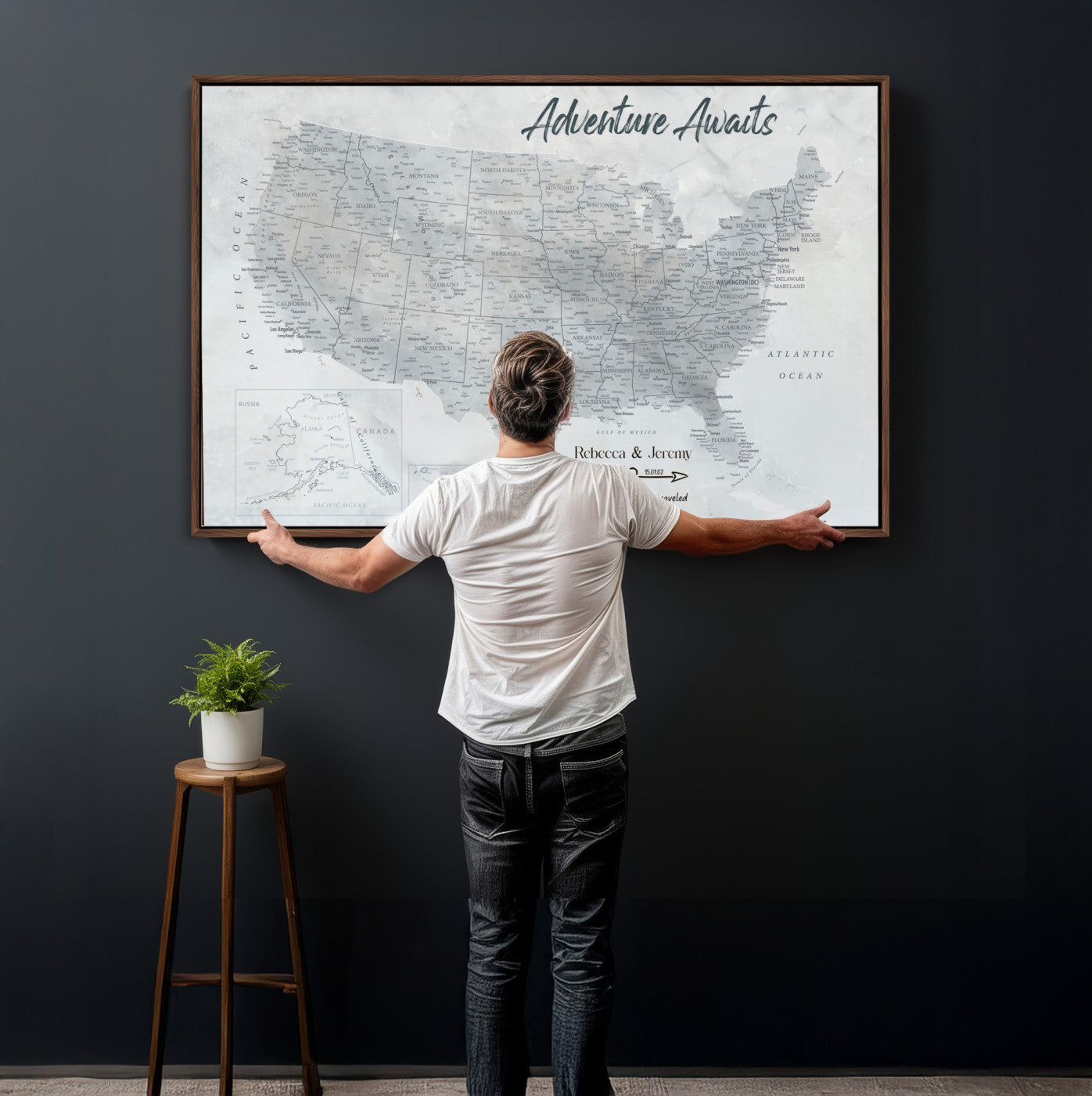 66120672-MGV-CV-36X24 - Personalized America Push Pin Travel Map Canvas Wall Art for Custom Family Gift