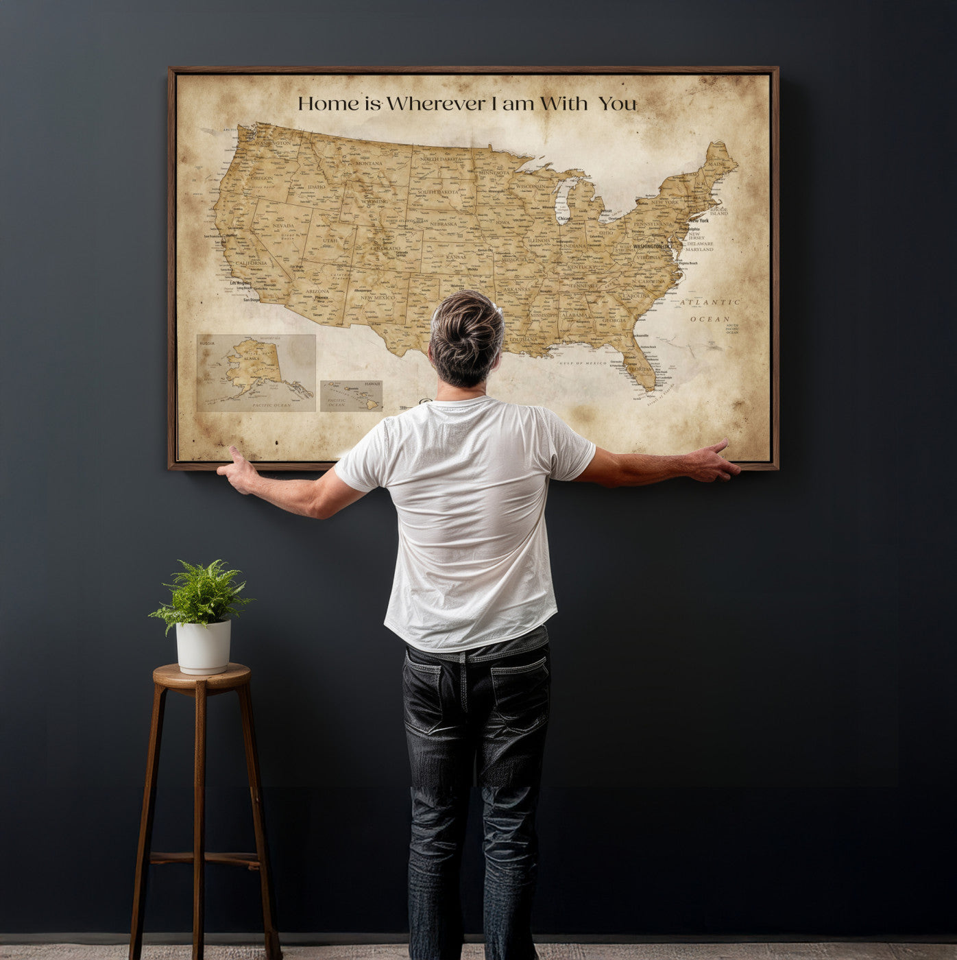 80624553-MGV-CV-36X24 - Personalized USA Push Pin Travel Map Canvas Wall Art Custom Family Gift