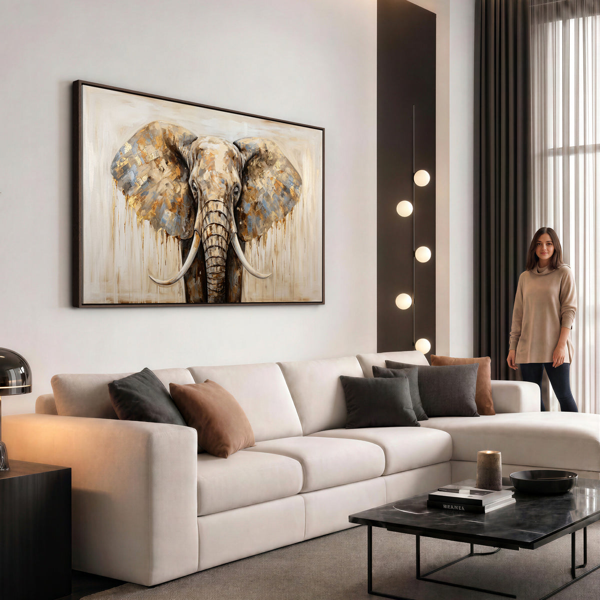 95819221-MGV-CV-36X24 - Gold Leaf Elephant Canvas Wall Art Abstract African Wildlife Painting Print