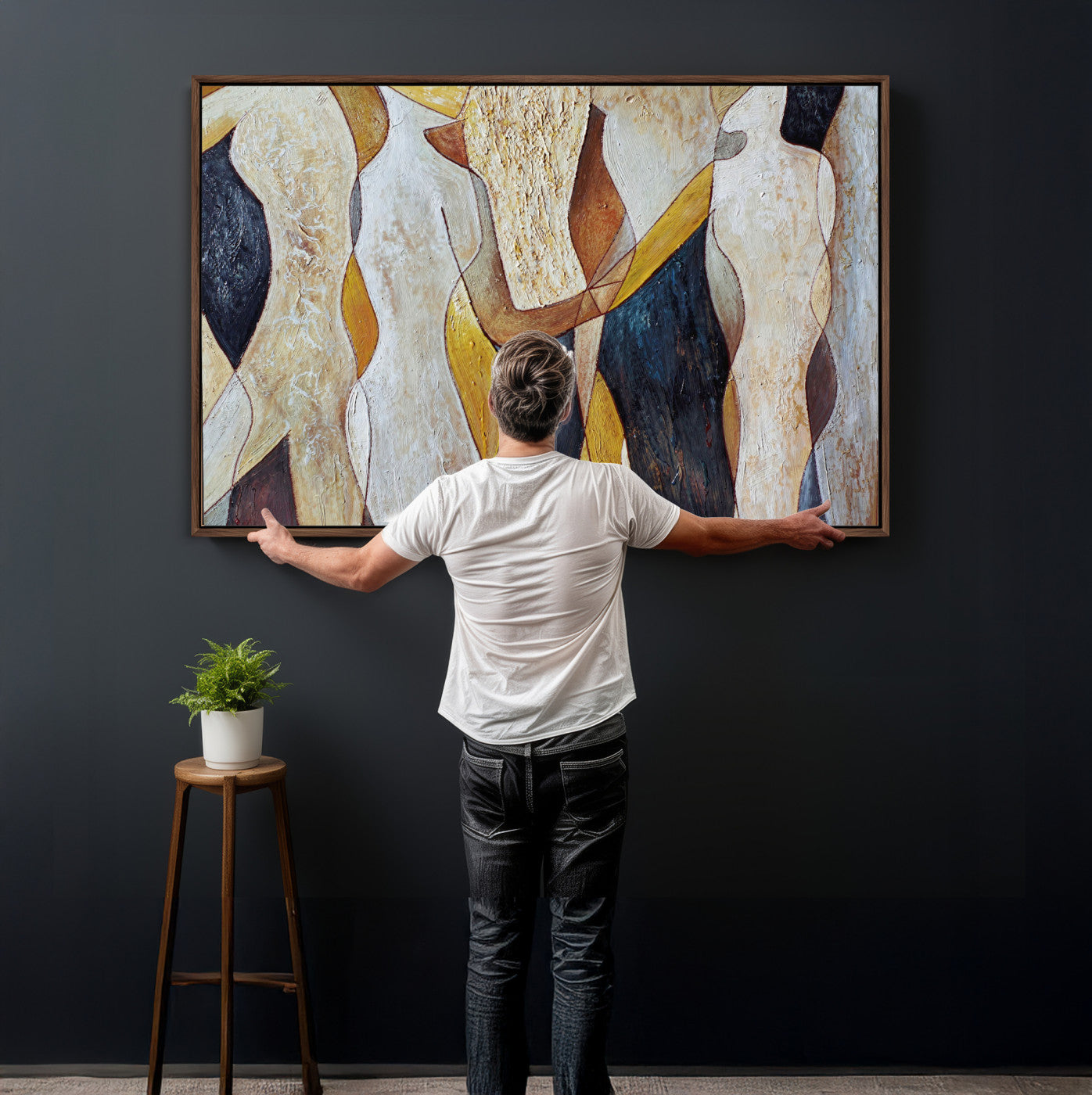 96079939-MGV-CV-36X24 - Mid Century Modern Figurative Canvas Wall Art Abstract Cubist Painting Print