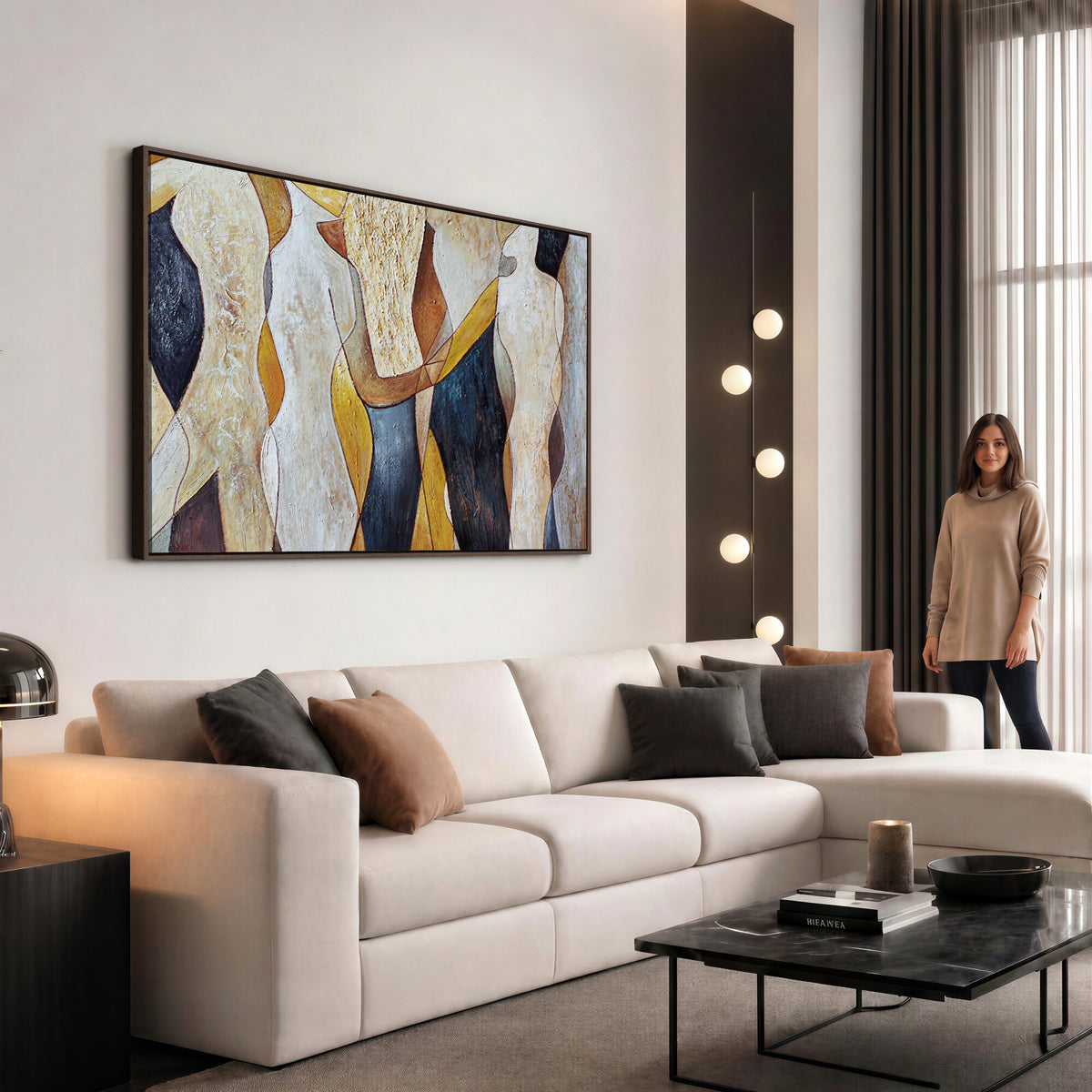 96079939-MGV-CV-36X24 - Mid Century Modern Figurative Canvas Wall Art Abstract Cubist Painting Print
