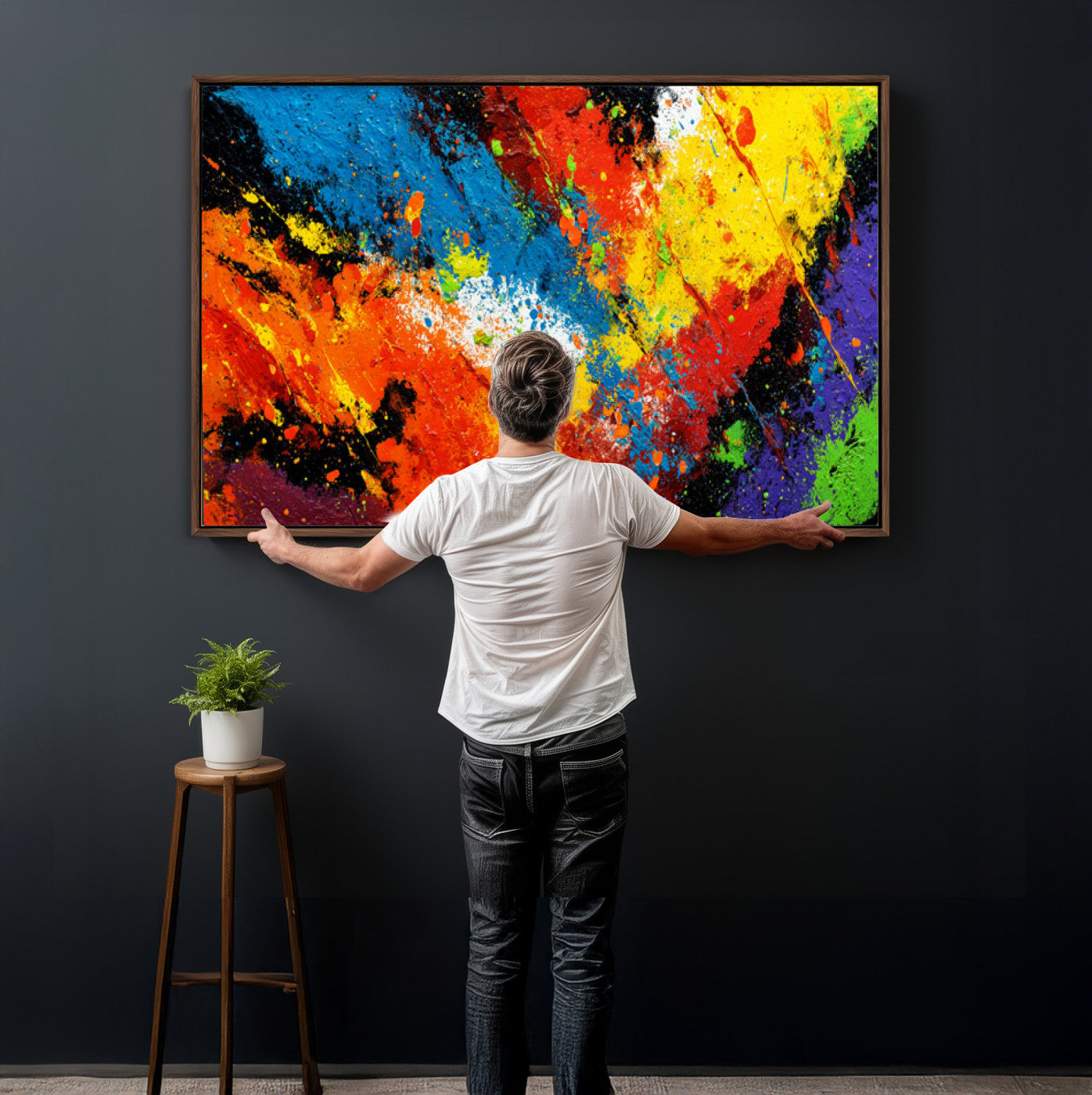74888753-MGV-CV-36X24 - Vibrant Blue Abstract Canvas Wall Art Colorful Impasto Oil Painting Print
