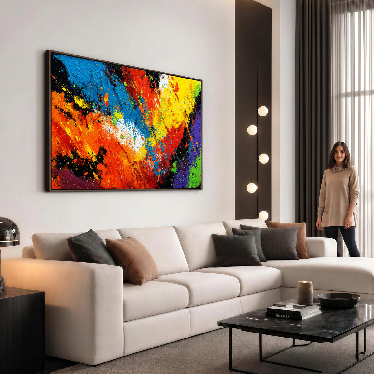 74888753-MGV-CV-36X24 - Vibrant Blue Abstract Canvas Wall Art Colorful Painterly Oil Painting Style Print