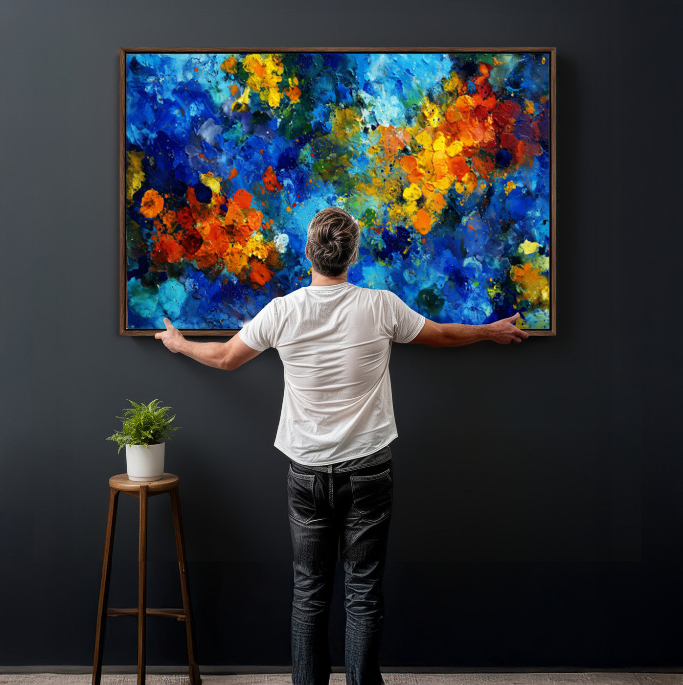 52431611-MGV-CV-36X24 - Vibrant Blue Abstract Canvas Wall Art Colorful Impasto Oil Painting Print