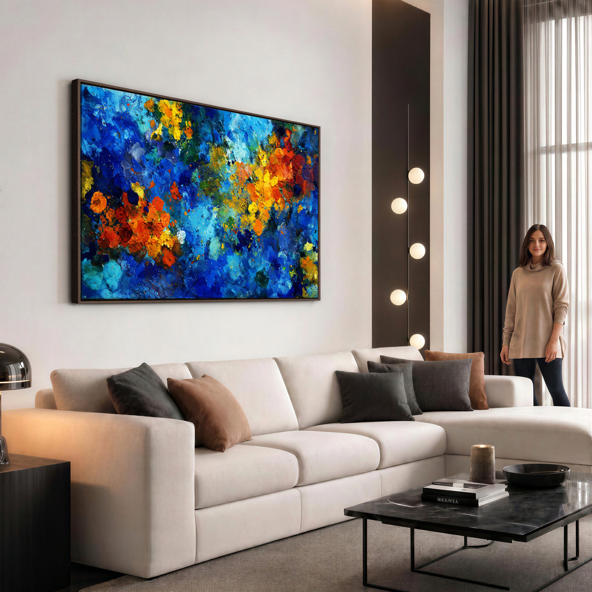 52431611-MGV-CV-36X24 - Vibrant Blue Abstract Canvas Wall Art Colorful Painterly Oil Painting Style Print