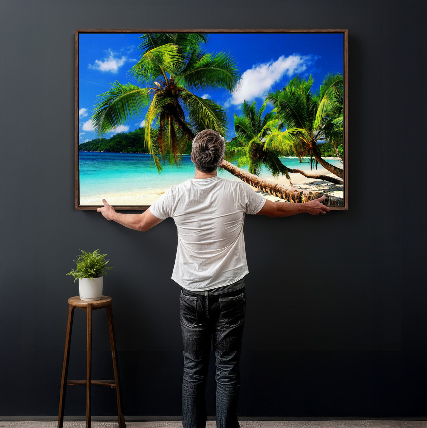 67049818-MGV-CV-36X24 - Tropical Island Coconut Palm Trees Wall Art Canvas Print - Turquoise Beach Print for Lake Home Decor