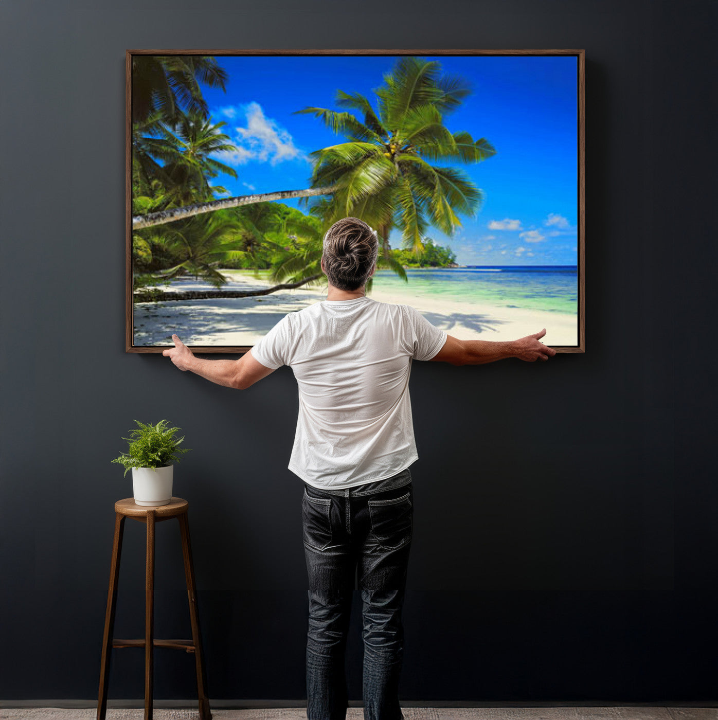 20475280-MGV-CV-36X24 - Tropical Island Coconut Palm Trees Wall Art Canvas Print - Turquoise Beach Print for Nautical Home Decor