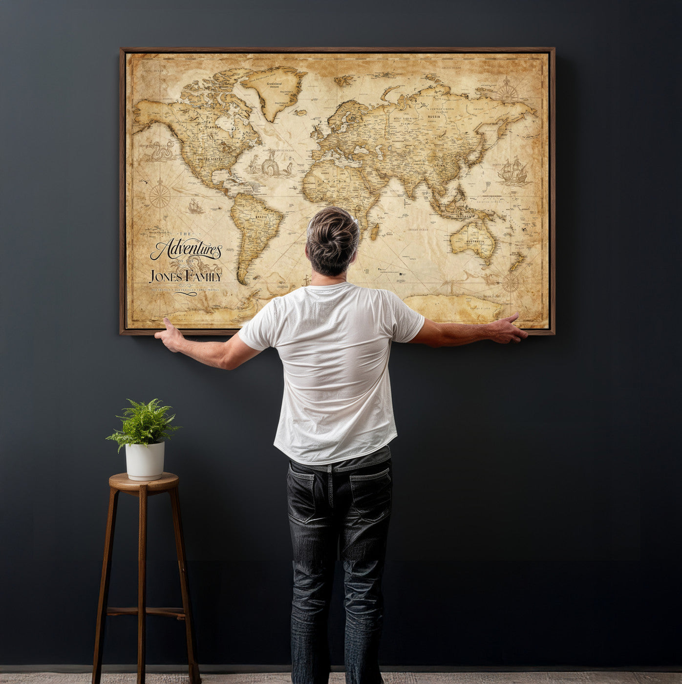60956619-MGV-CV-36X24 - Custom Push Pin World Map Canvas Print – Personalized Travel Map Wall Art