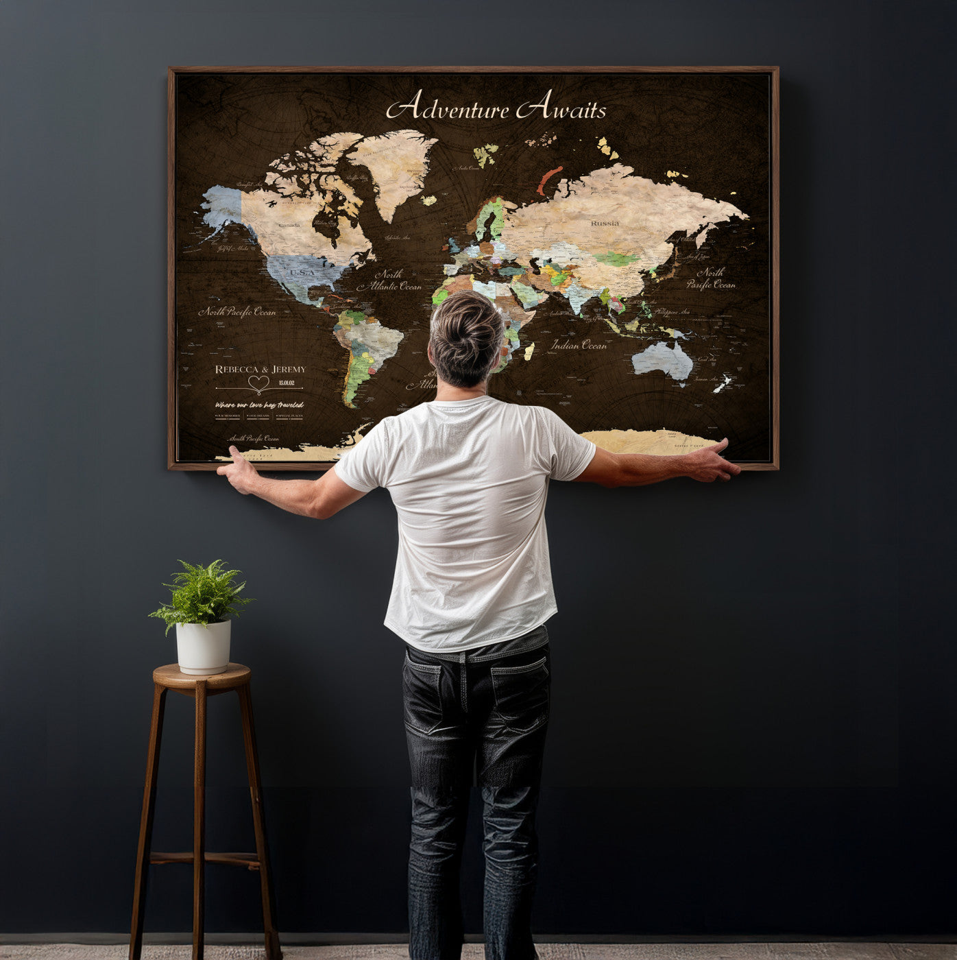 95753799-MGV-CV-36X24 - Custom Push Pin World Map Canvas Print – Personalized Travel Map Wall Art