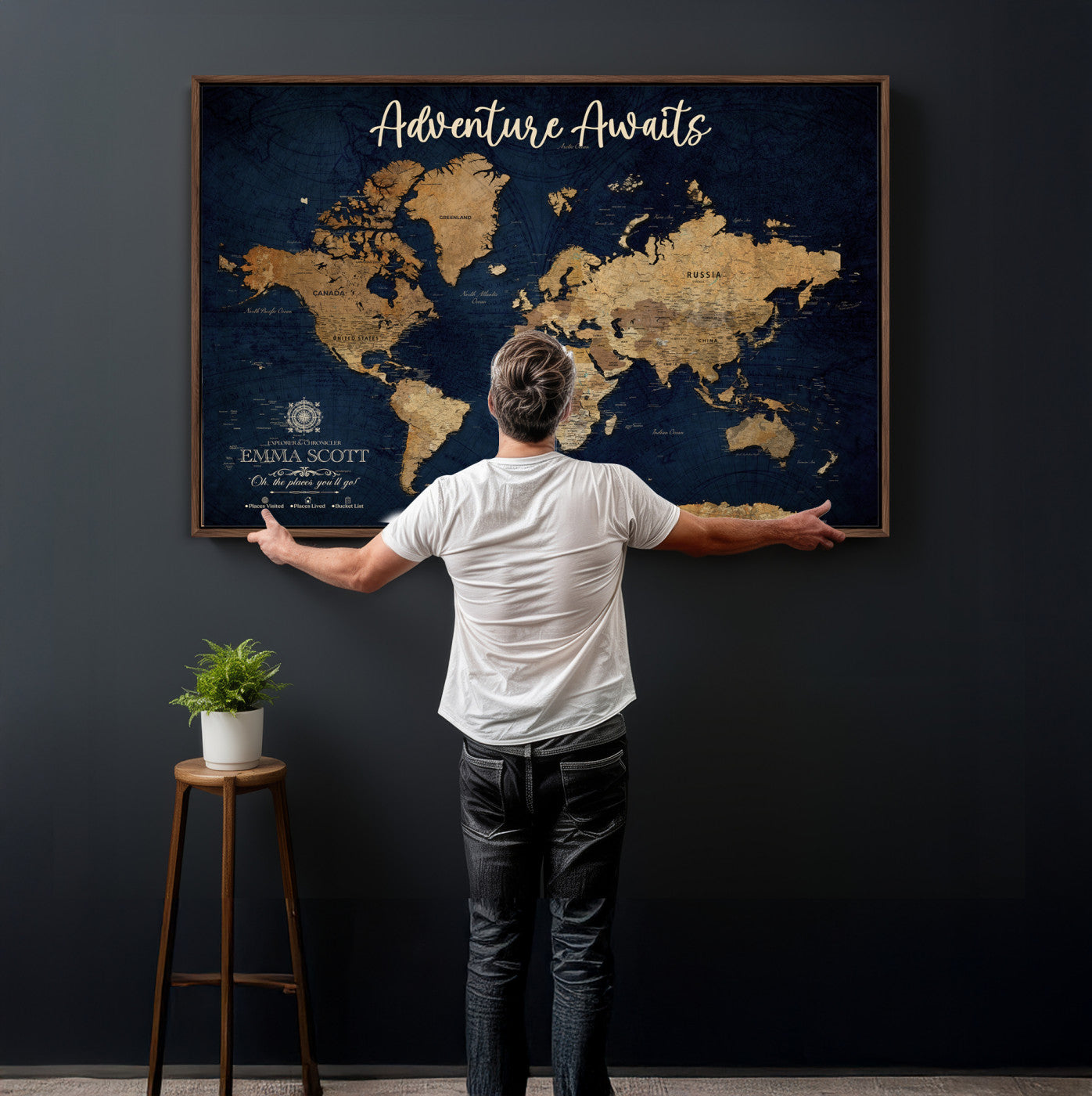 44399597-MGV-CV-36X24 - Custom Push Pin World Map Canvas Print – Personalized Travel Map Wall Art