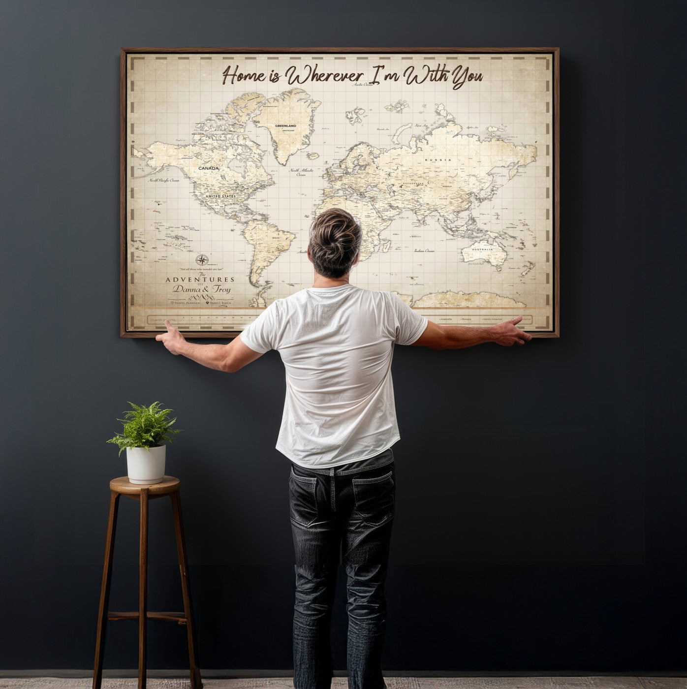 40086720-MGV-CV-36X24 - Custom Push Pin World Map Canvas Print – Personalized Travel Map Wall Art