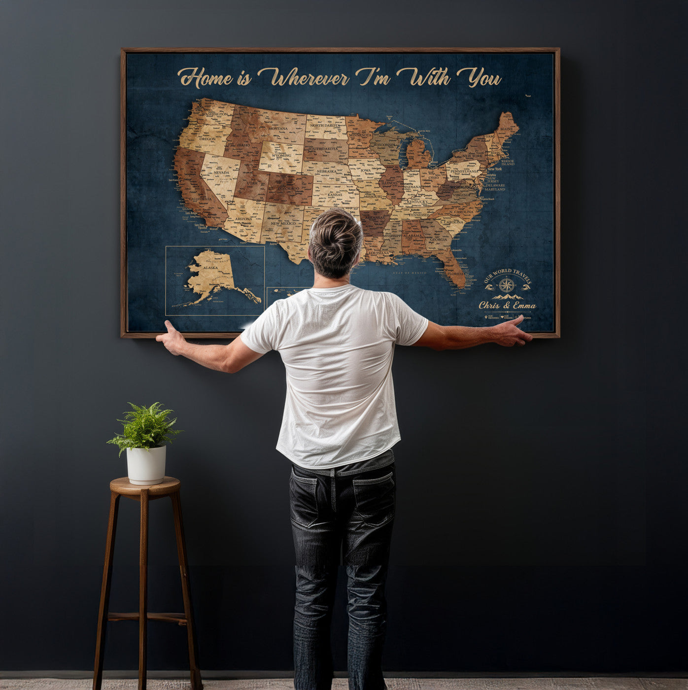 87620242N-MGV-CV-36X24 - Personalized USA Push Pin Travel Map Wall Art Canvas Print | Custom United States Map, Push Pin Map - USA Bucket List Map