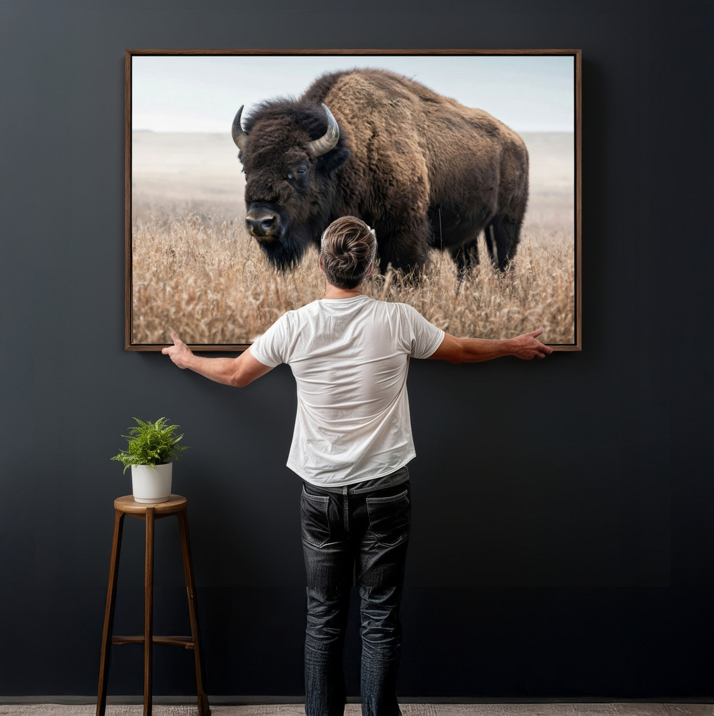 81029583-MGV-CV-36X24 - American Bison in Prairie Field Wall Art Canvas Print - Rustic Wildlife Photography