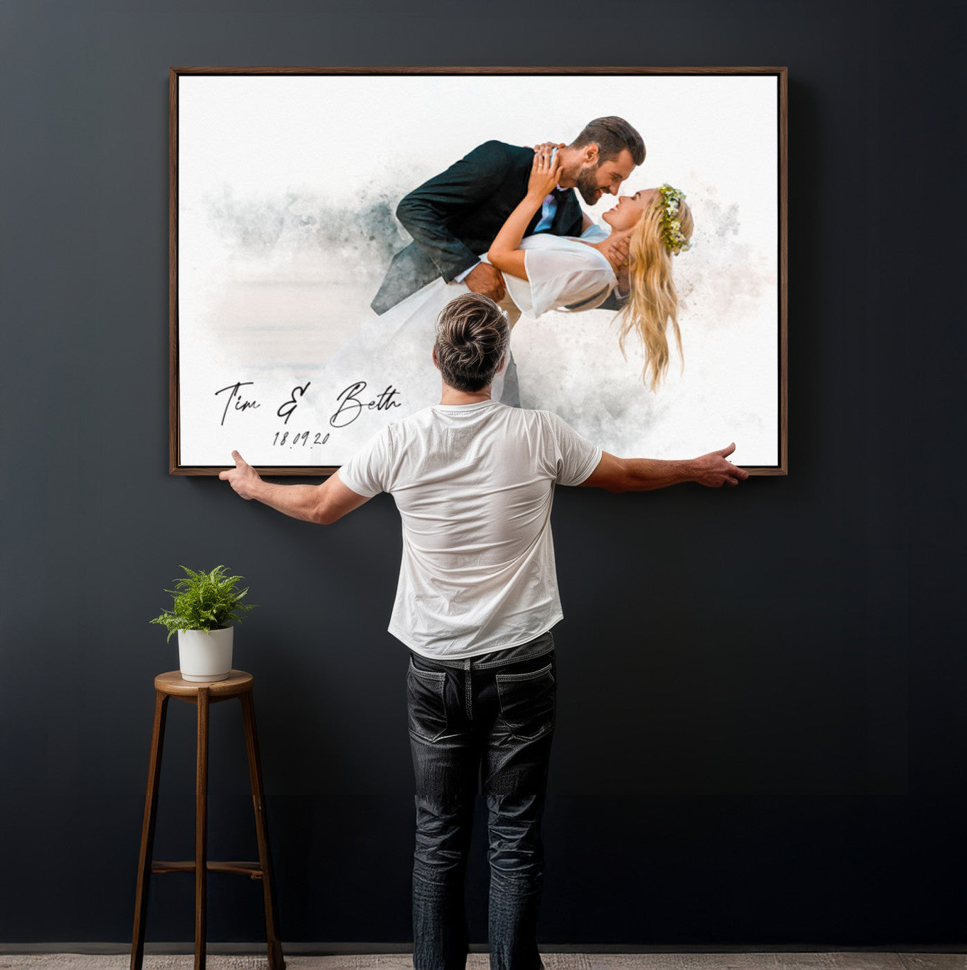 39726003-MGV-CV-36X24 - Watercolor Couple Portrait from Photo, Custom Wedding Anniversary Gift for Wife Husband Parents, Engagement Gift for Friend