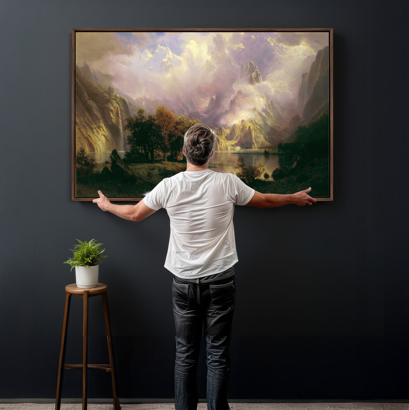 49189463-MGV-CV-36X24 - Albert Bierstadt Rocky Mountain Landscape Wall Art Canvas Print, Classic Fine Art Painting Print