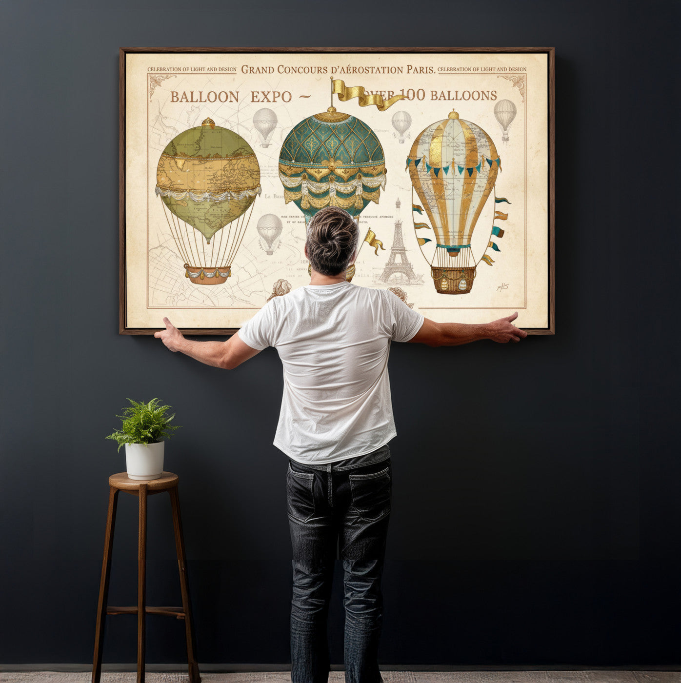 31530449-MGV-CV-36X24 - Kimberly Allen Paris Balloon Expo Wall Art Canvas Print, Vintage 1889 French Hot Air Balloon Poster
