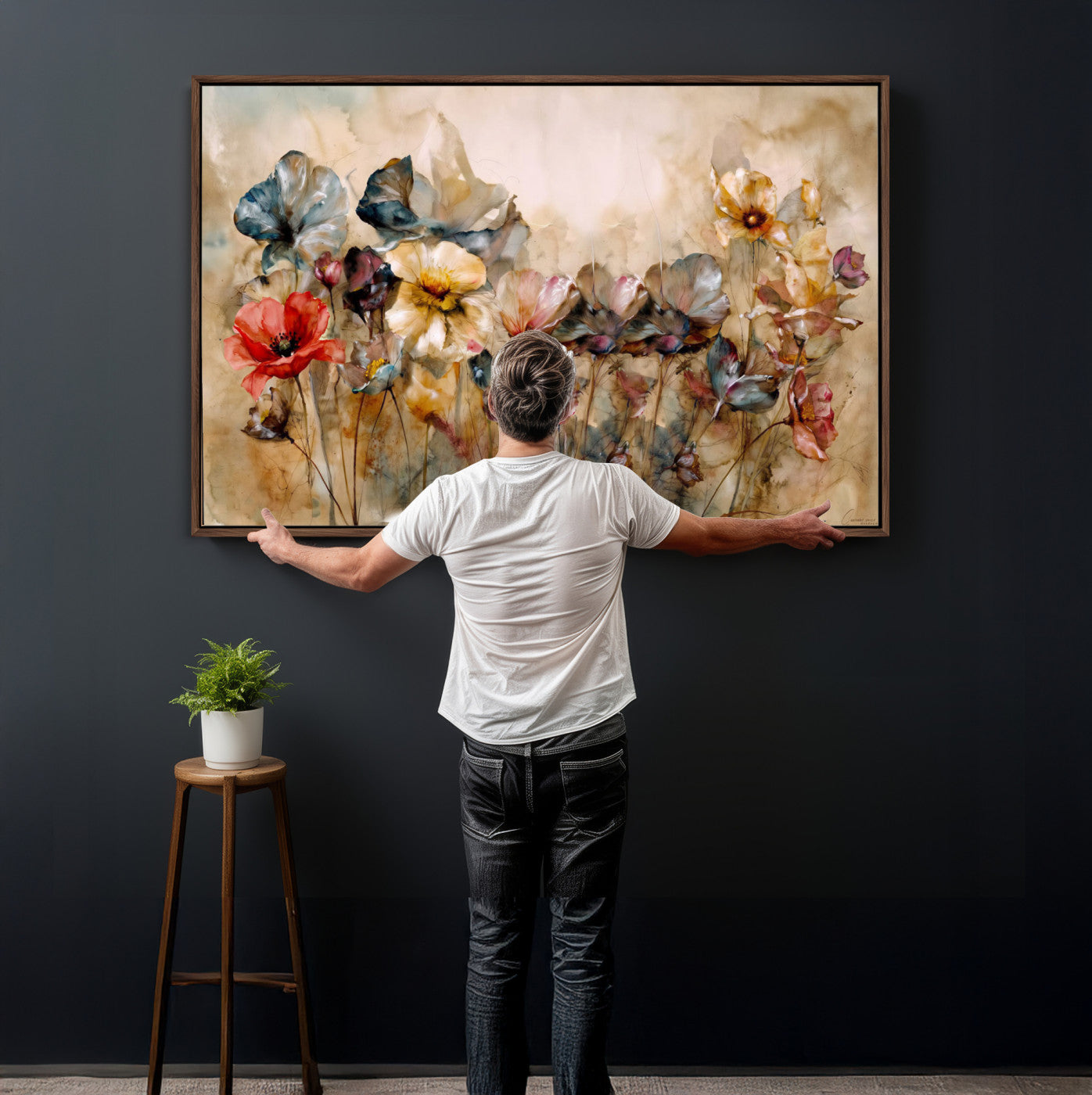 11407233-MGV-CV-36X24 - Vintage Dried Floral Meadow Wall Art Canvas Print, Translucent Watercolor Flowers Painting Print