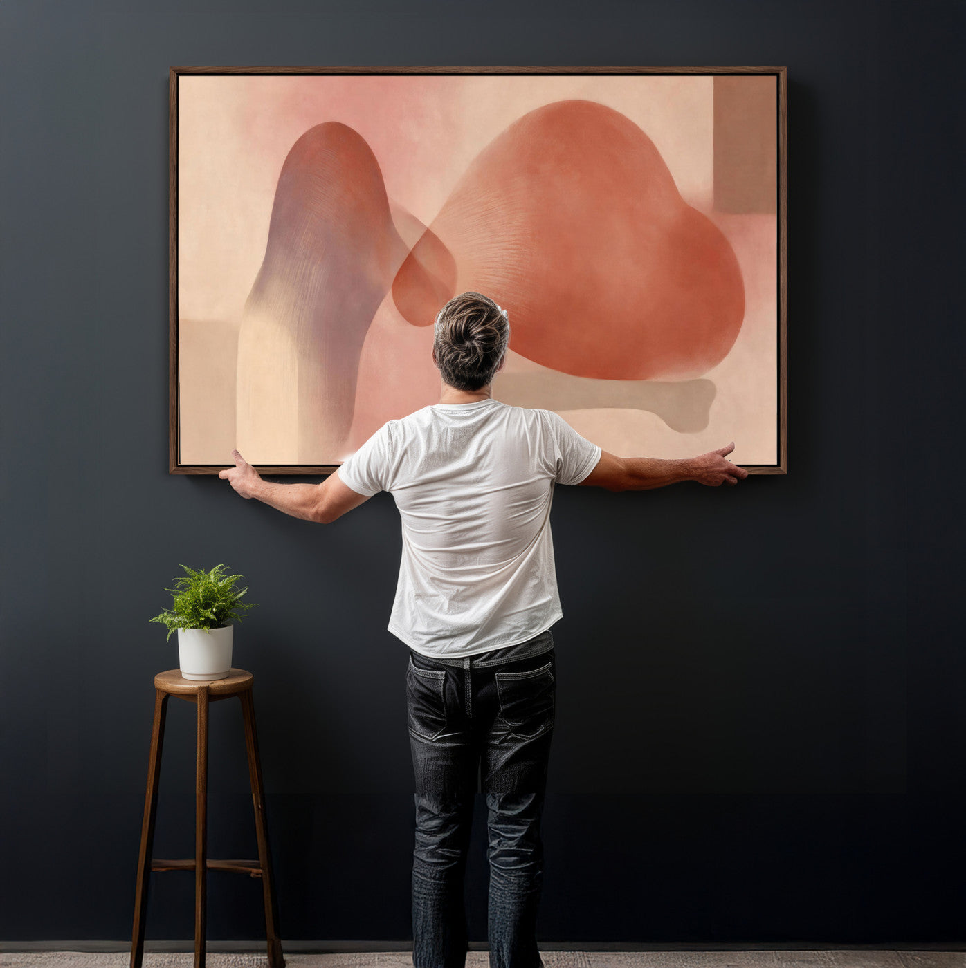 85110643-MGV-CV-36X24 - Vinna Begin Calin Biomorphic Abstract Wall Art Canvas Print, Terracotta Pink Organic Shapes Art Painting Print
