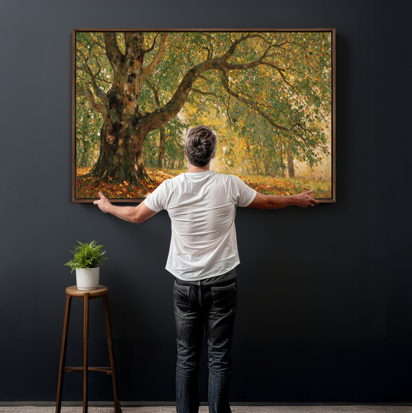 52555601-MGV-CV-36X24 - Claude Monet Style The Bodmer Oak Fontainebleau Forest Wall Art Canvas Print, Autumn Landscape Painting Print
