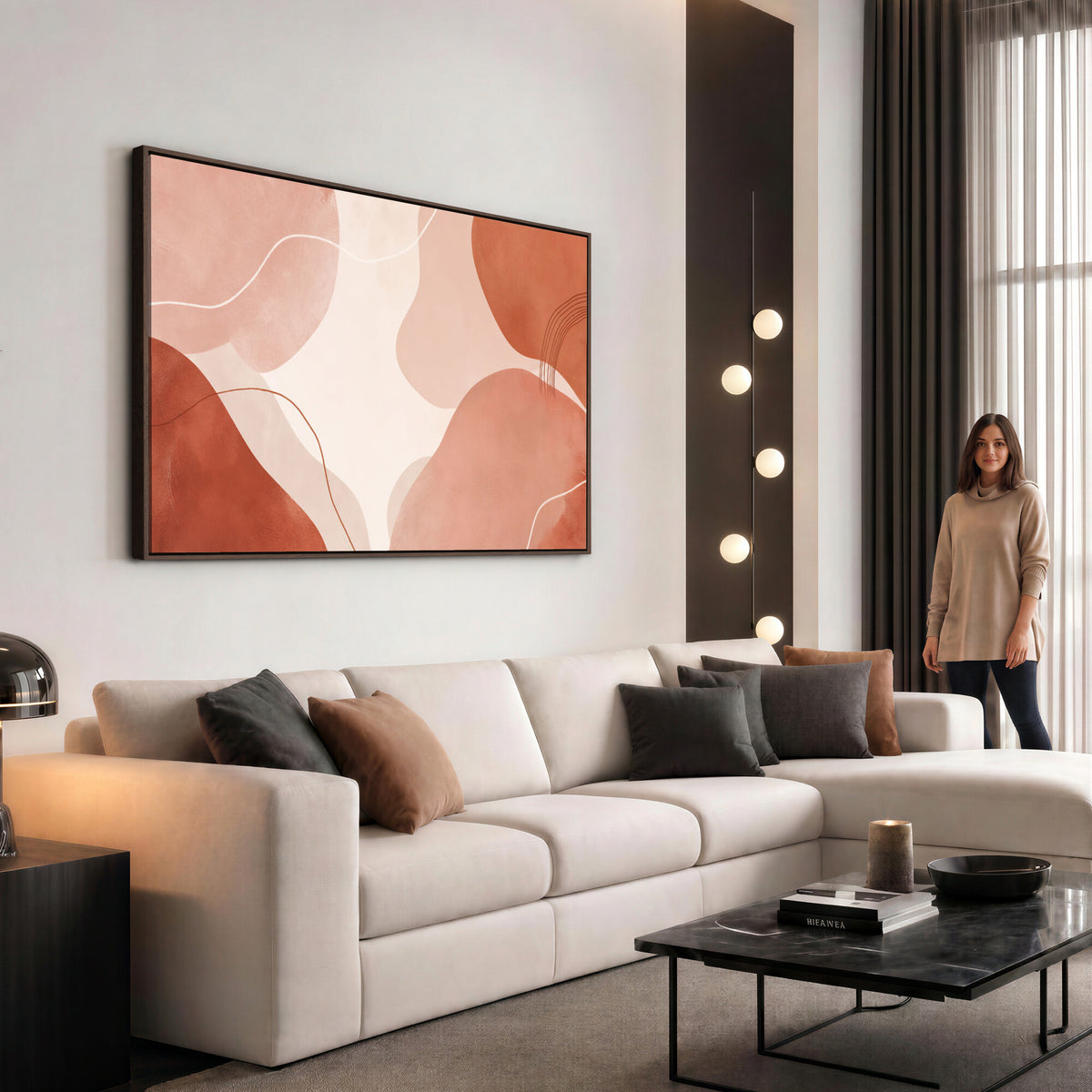 17685421-MGV-CV-36X24 - Abstract Boho Terracotta Wall Art Canvas Print, Mid Century Minimalist Painting Print