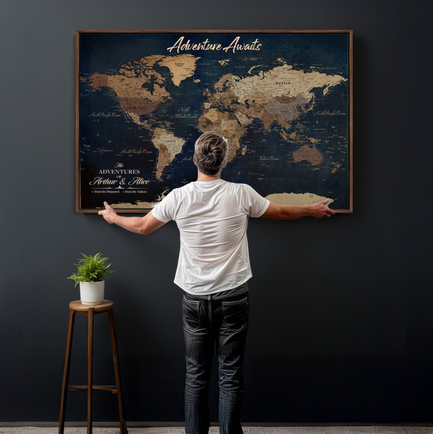 74477969-MGV-CV-36X24 - Custom Push Pin World Map Canvas | Personalized Travel Tracker | Wedding Anniversary Gift for Couples | Adventure Map Wall Art with Pins