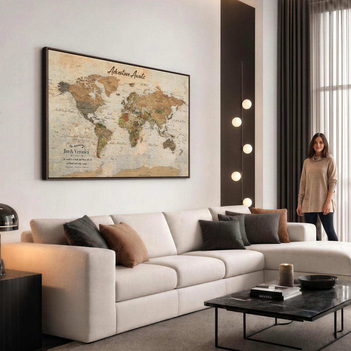 51298056-MGV-CV-36X24 - Custom Push Pin World Map Canvas | Personalized Travel Tracker | Wedding Anniversary Gift for Couples | Adventure Map Wall Art with Pins
