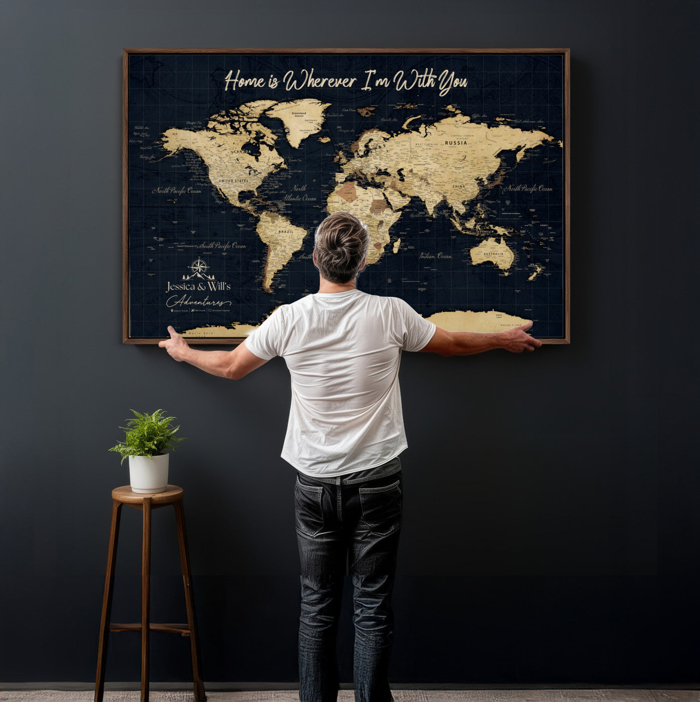 19542599-MGV-CV-36X24 - Custom Push Pin World Map Canvas | Personalized Travel Tracker | Wedding Anniversary Gift for Couples | Adventure Map Wall Art with Pins