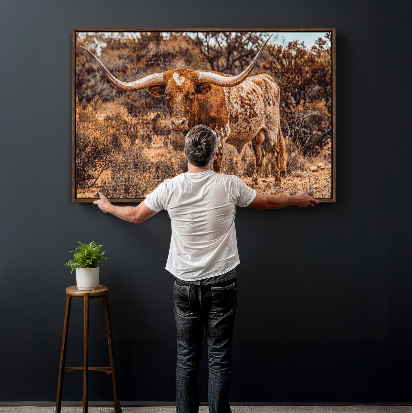 62076449-MGV-CV-36X24 - Texas Cow Bull Longhorn Print for Western Wall Art Decor for Farmhouse