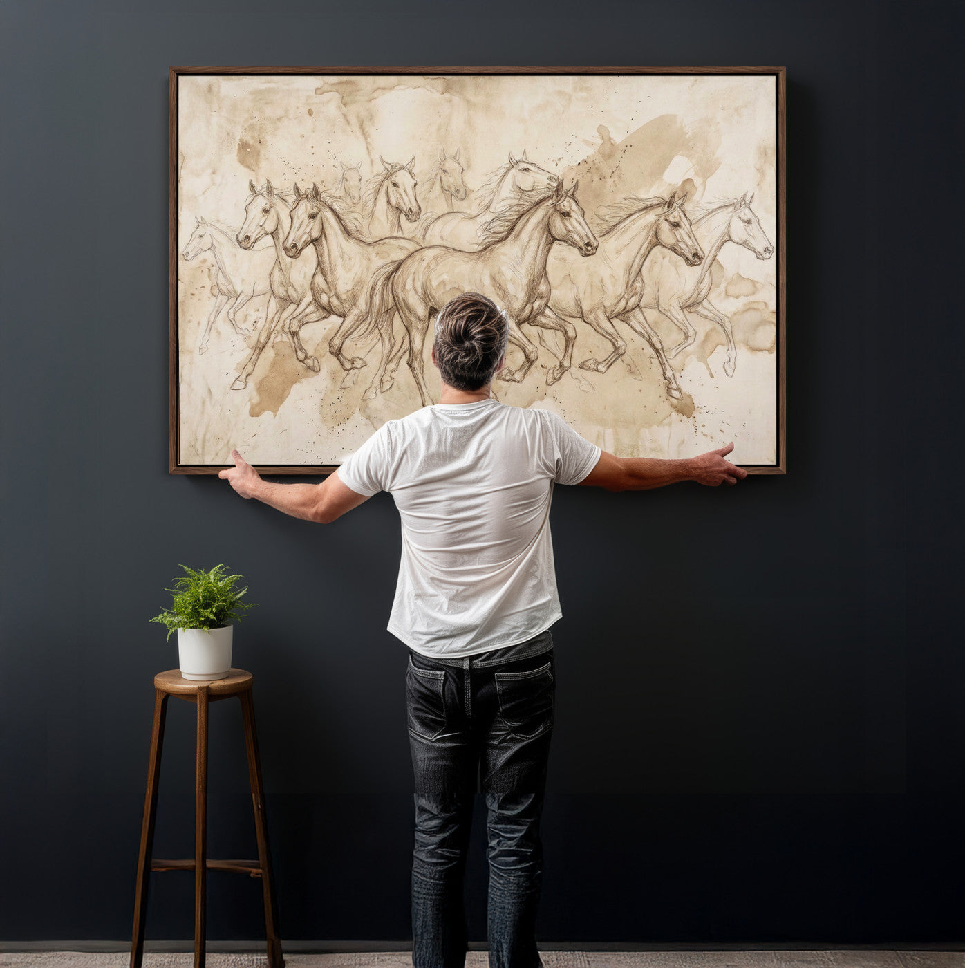 52233469-MGV-CV-36X24 - Vintage Horse Sketch Canvas Wall Art, Wild Horses Pencil Drawing Print, Antique Parchment Western Decor, Equine Sketching, Country Manor Gift