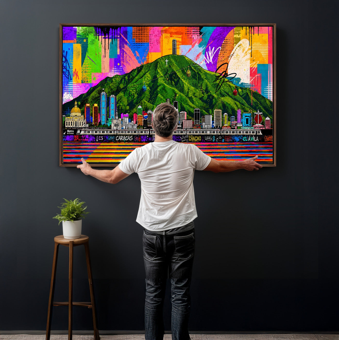 86696255-MGV-CV-36X24 - Mount Ávila, Caracas, Venezuela Wall Art Print by Artist Yorlette - Graffiti Caracas Skyline Canvas Art, Colorful Street Artwork - Venezuela El Avila Poster Print