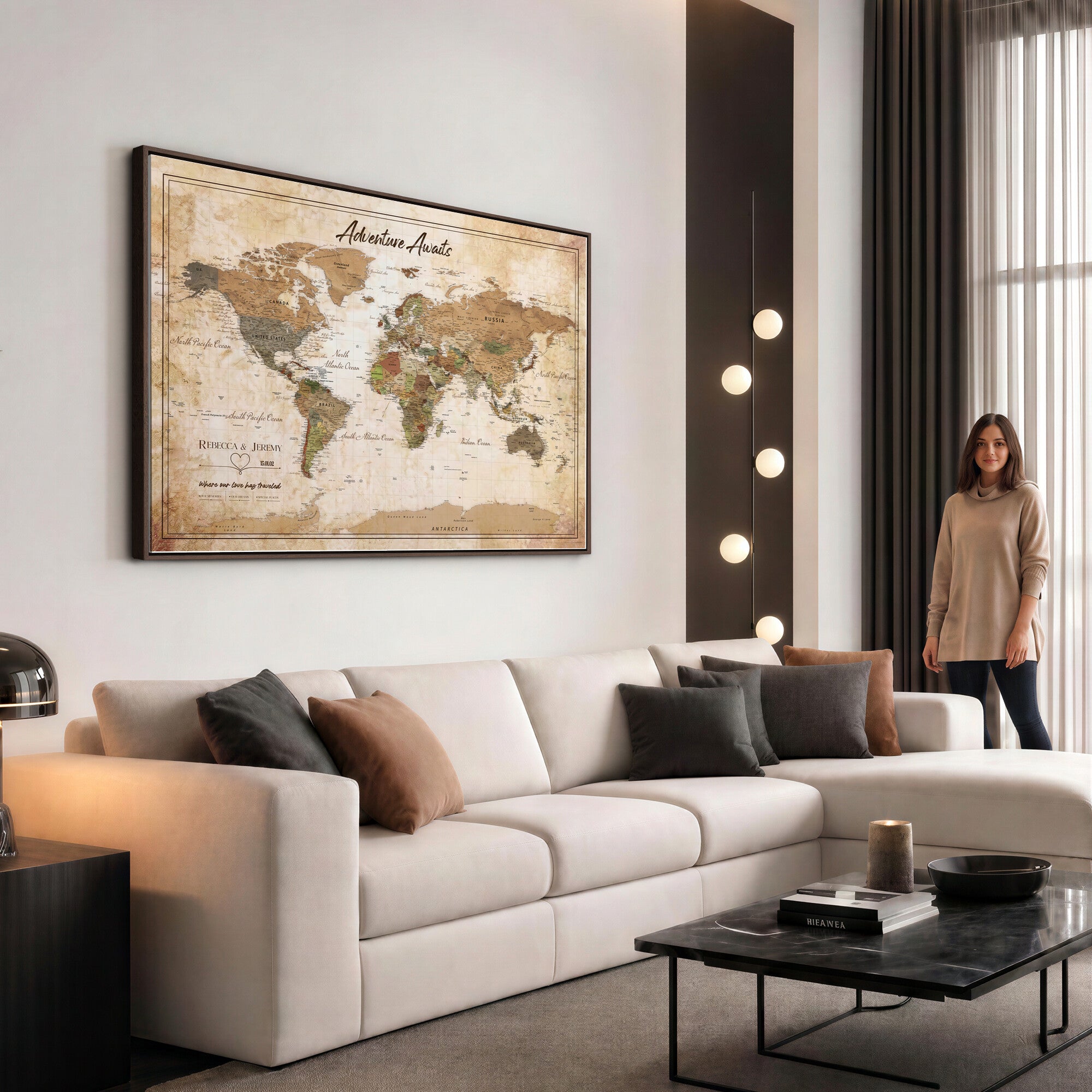 1954256765-MGV-CV-36X24 - Custom Push Pin World Map Canvas PRINT | Personalized Travel Tracker | Wedding Anniversary Gift